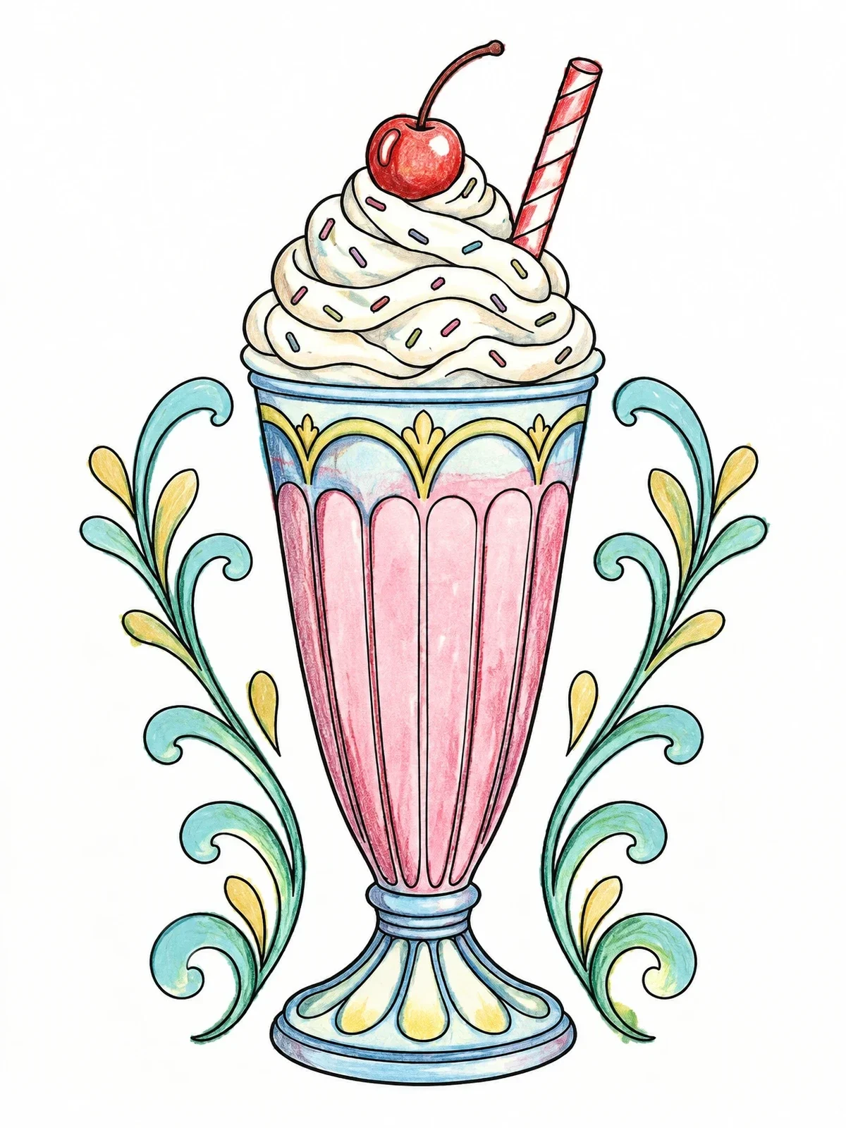 Colored example of the Vintage Milkshake With Whipped Cream coloring page