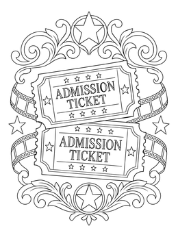 Free printable Vintage Movie Admission Tickets coloring page