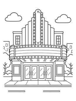 Free printable Vintage Movie Theater Building coloring page