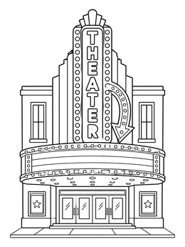Free printable Vintage Movie Theater Marquee coloring page
