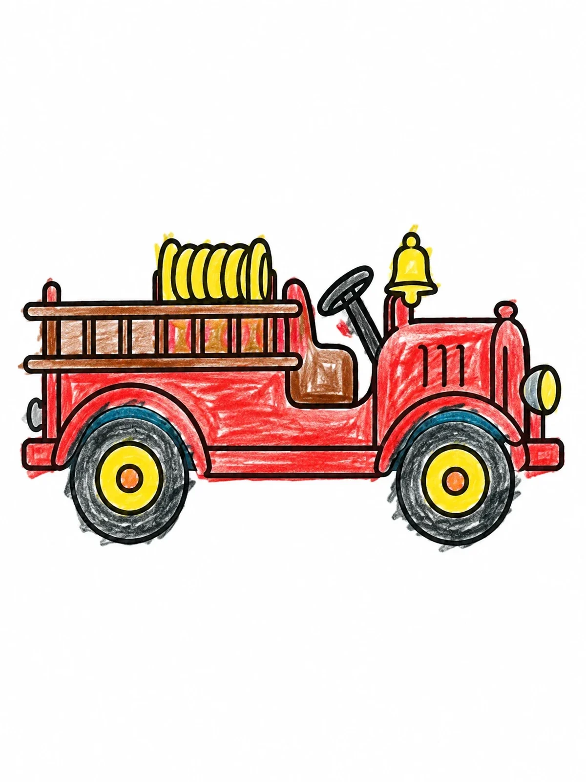 Colored example of the Vintage Open Cab Fire Truck coloring page