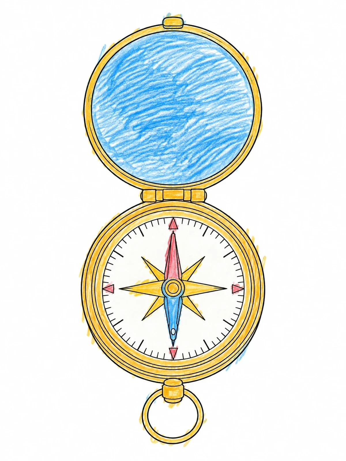 Colored example of the Vintage Open Pocket Compass coloring page