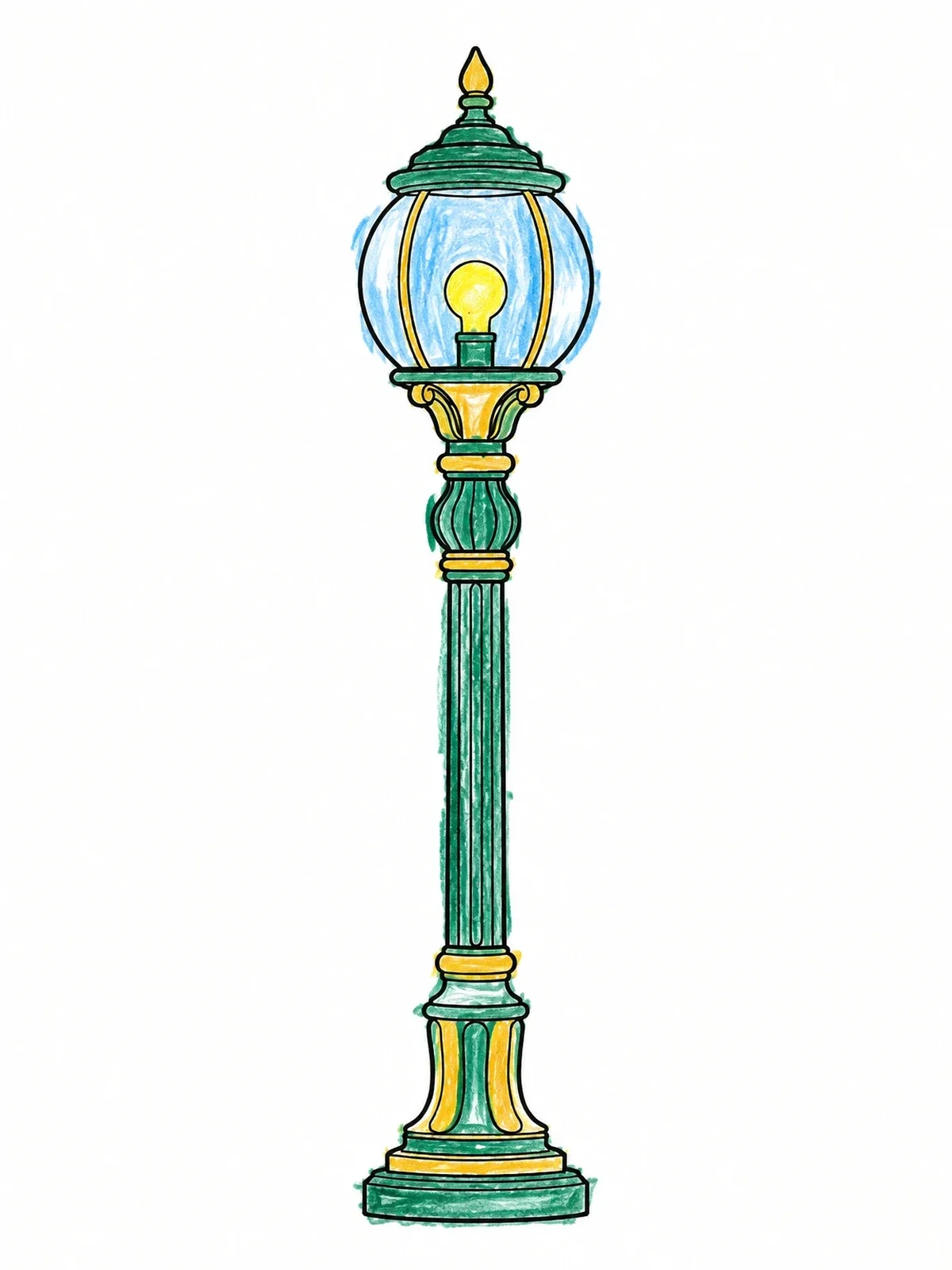 Colored example of the Vintage Park Lantern Post coloring page