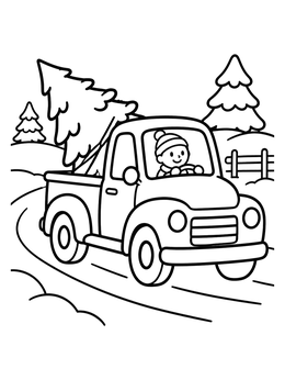 Free printable Vintage Pickup Truck With Christmas Tree coloring page