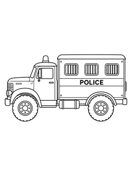 Vintage police truck coloring page showing a side view profile of a sturdy transport wagon.