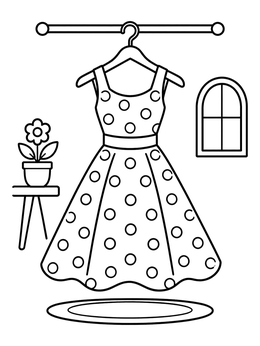 Free printable Vintage Polka Dot Sundress On Hanger coloring page