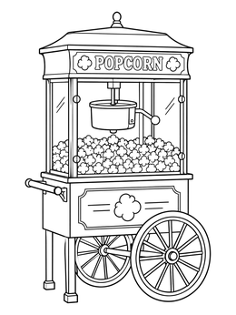 Free printable Vintage Popcorn Cart Machine coloring page
