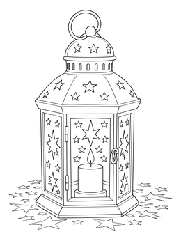 Free printable Vintage Star Tin Lantern With Candle coloring page