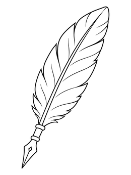 An elegant writing quill on this feather coloring page with clear outlines.