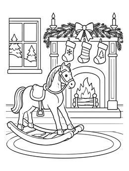 Free printable Vintage Rocking Horse By Fireplace coloring page