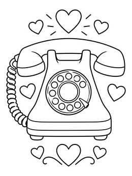 Free printable Vintage Rotary Telephone With Hearts coloring page