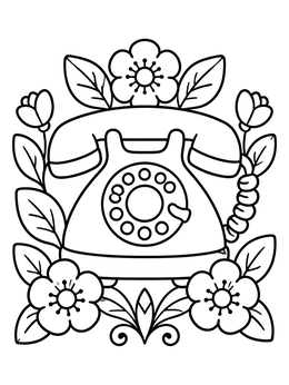 Free printable Vintage Rotary Telephone And Flowers coloring page