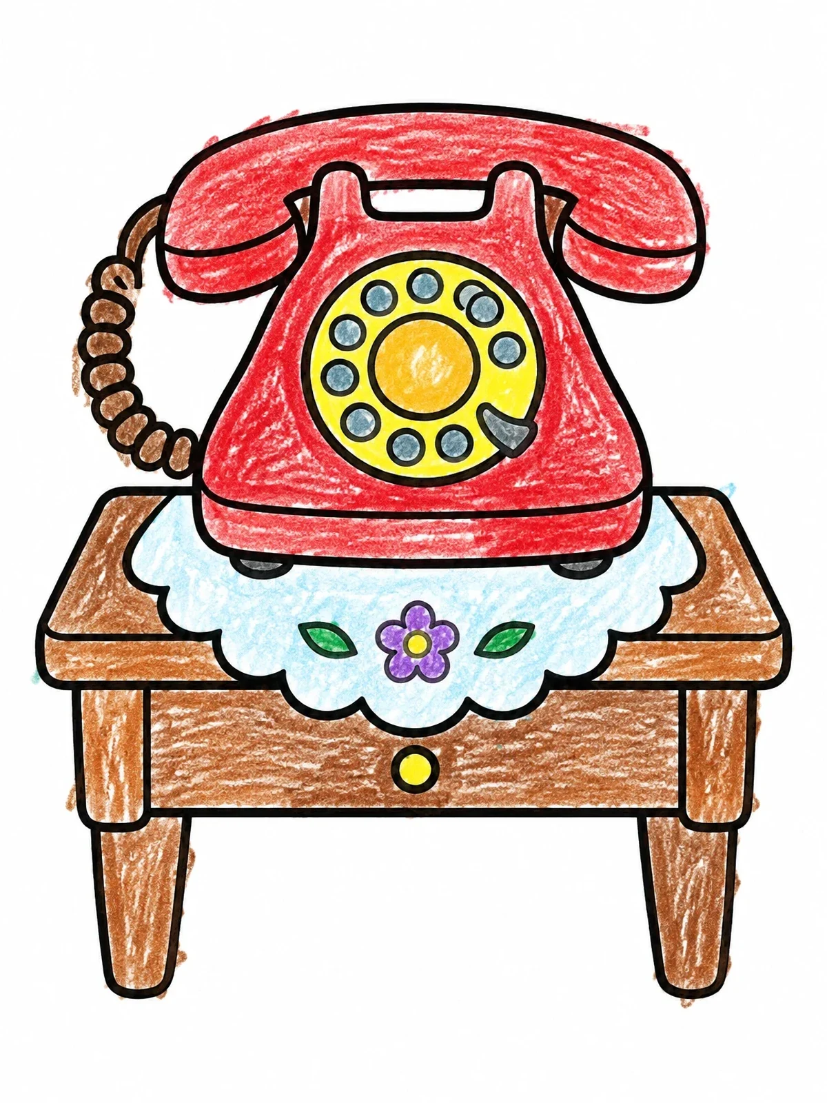 Colored example of the Vintage Rotary Telephone On Table coloring page