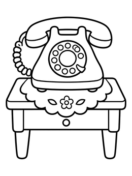 Free printable Vintage Rotary Telephone On Table coloring page