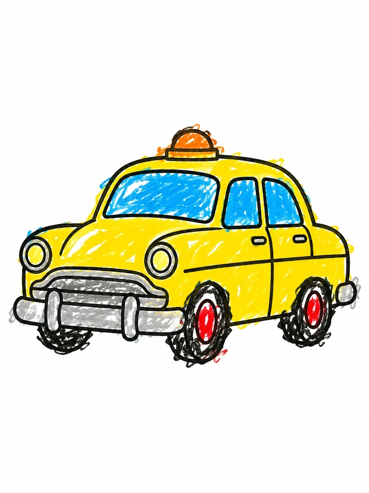 Colored example of the Vintage Rounded Taxi Cab coloring page