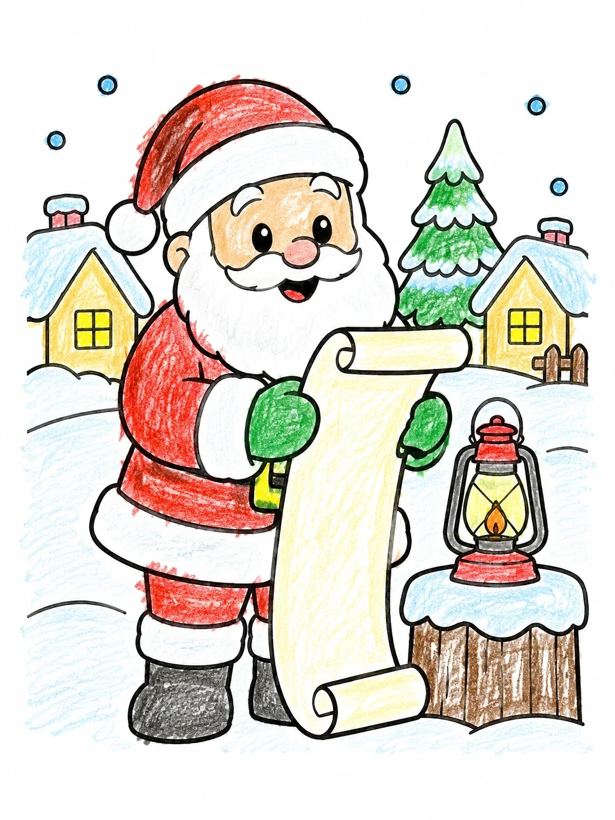 Colored example of the Santa Claus Checking List By Lantern coloring page