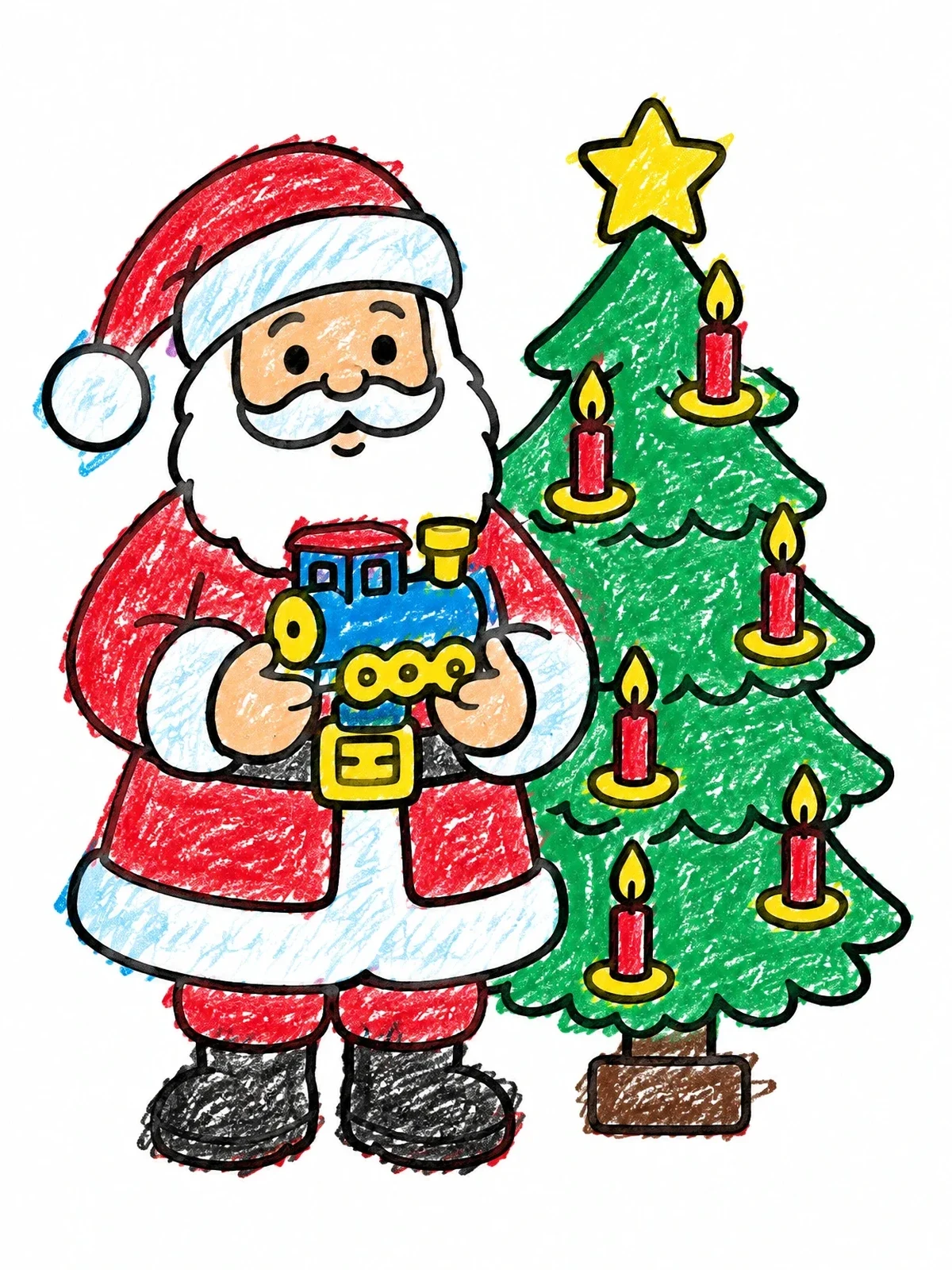 Colored example of the Santa With Toy Train And Tree coloring page