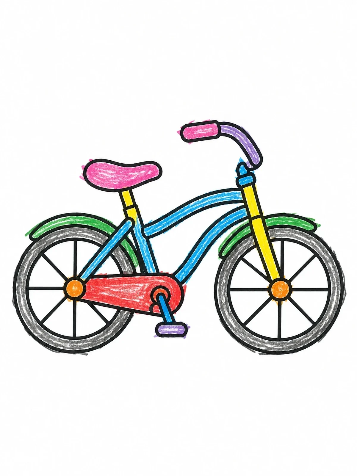Colored example of the Simple Classic Cruiser Bicycle coloring page