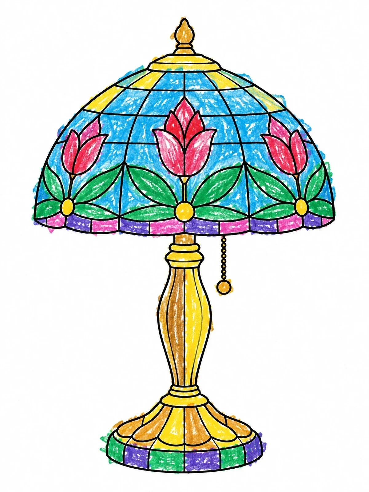 Colored example of the Vintage Stained Glass Table Lamp coloring page