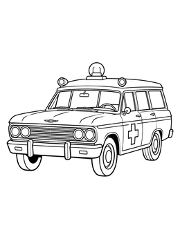 Classic emergency vehicle in this retro ambulance coloring page with a roof siren.
