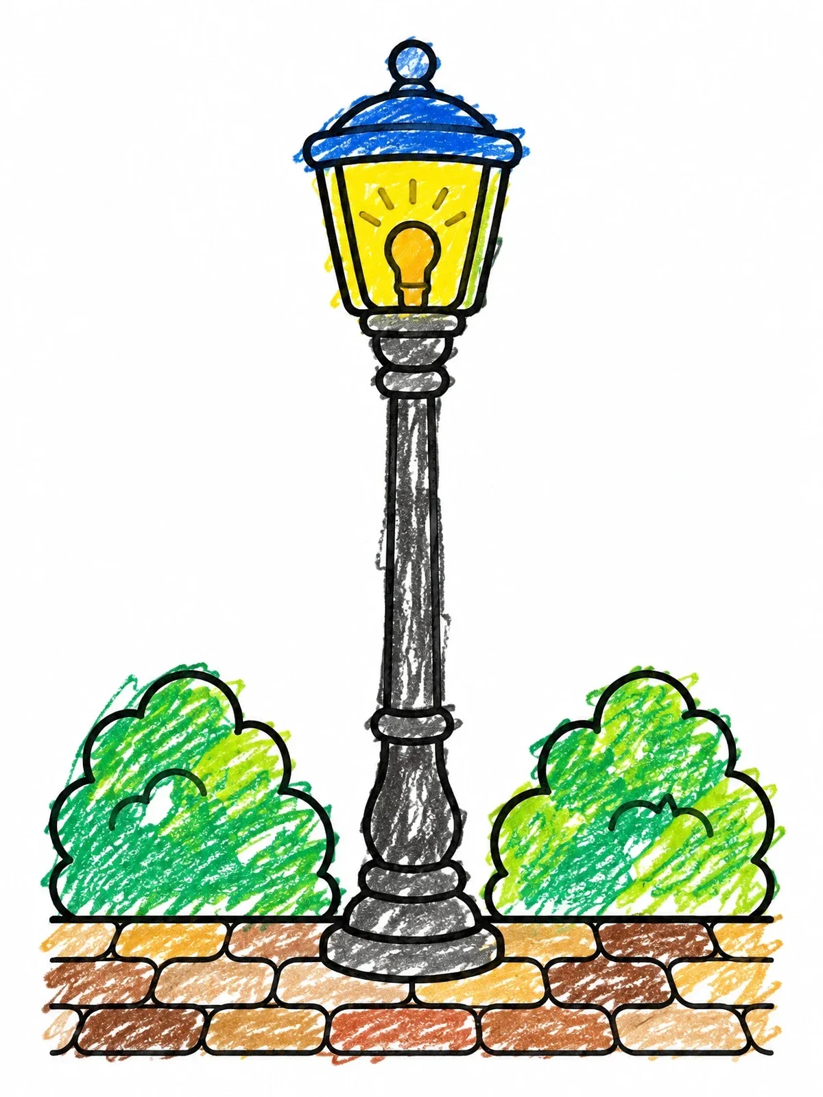 Colored example of the Vintage Street Lamp On Cobblestone coloring page