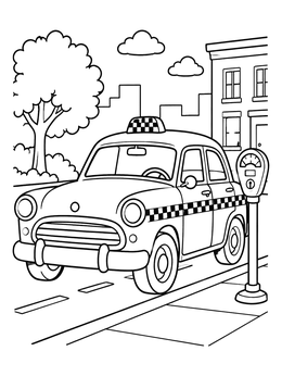 Free printable Vintage Taxi By Parking Meter coloring page