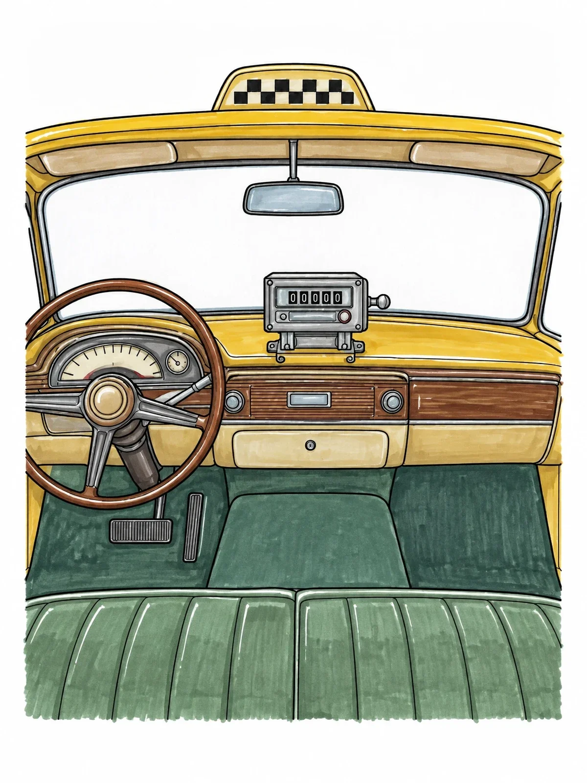 Colored example of the Vintage Taxi Dashboard And Fare Meter coloring page