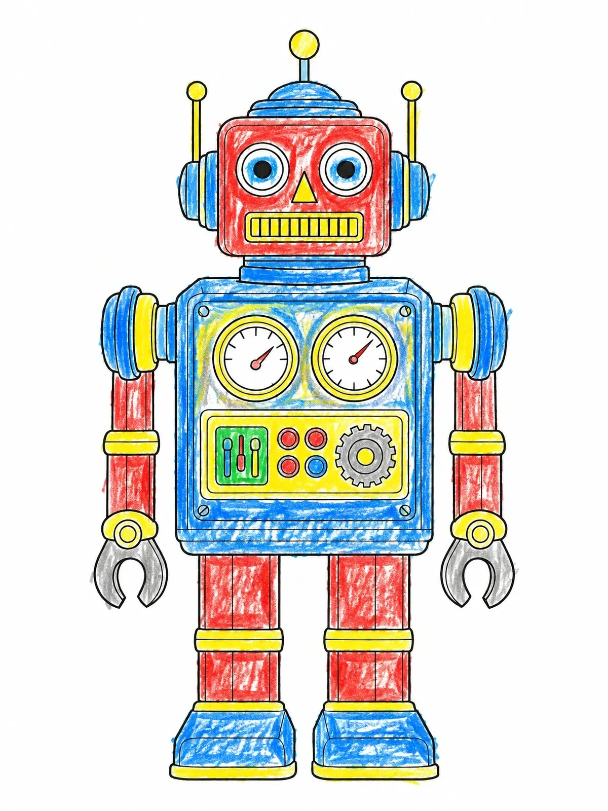 Colored example of the Vintage Tin Toy Robot coloring page