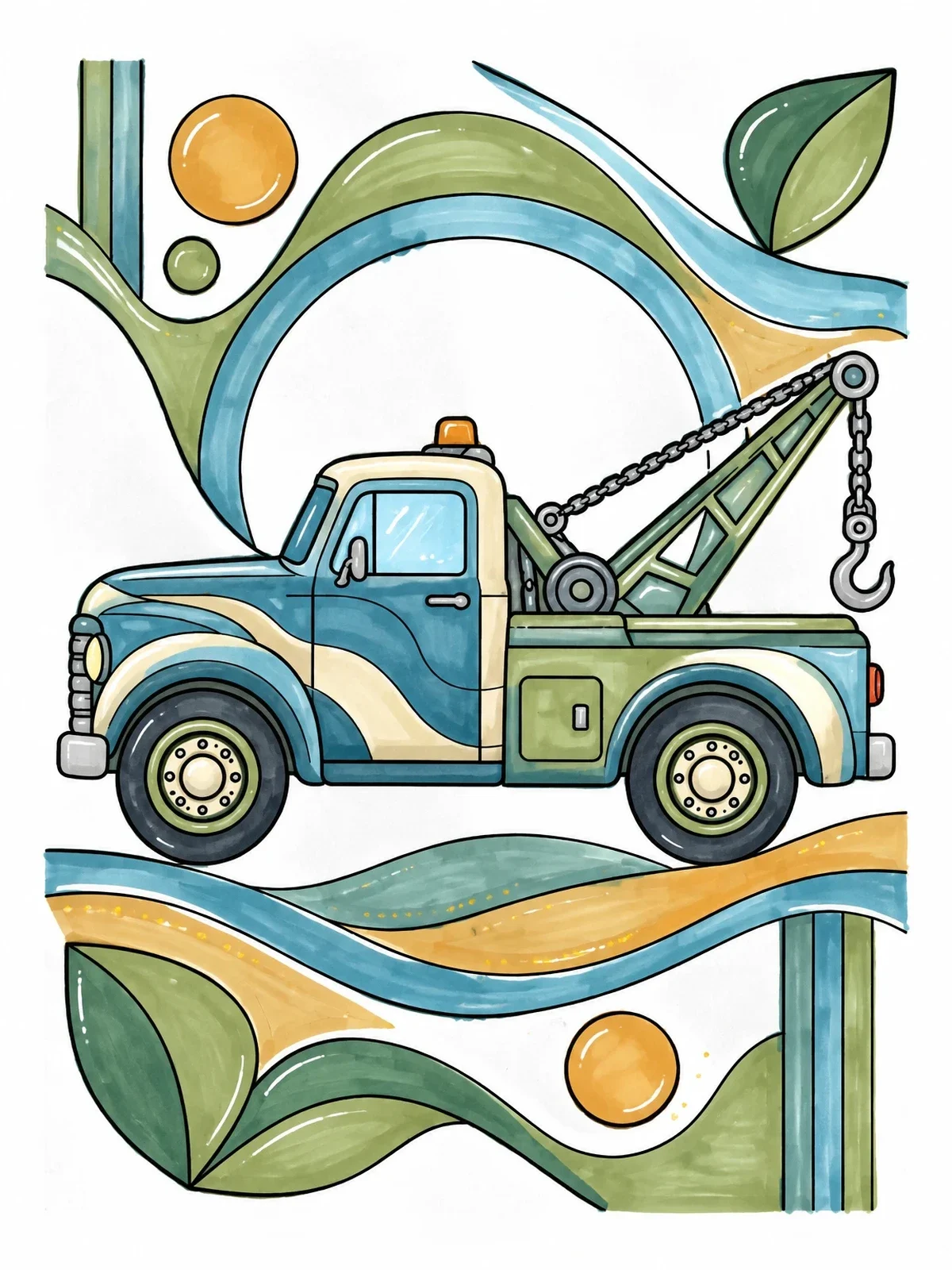 Colored example of the Vintage Tow Truck With Abstract Background coloring page
