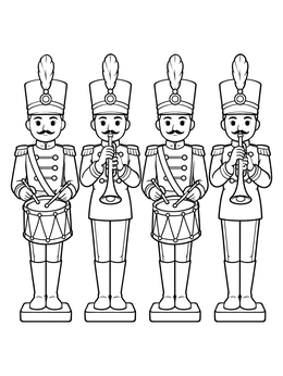 Classic tin toy soldiers line up in this old fashioned christmas coloring page.