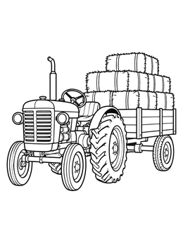 Free printable Vintage Tractor Pulling Hay Wagon coloring page
