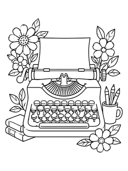Free printable Vintage Typewriter With Floral Bouquet coloring page