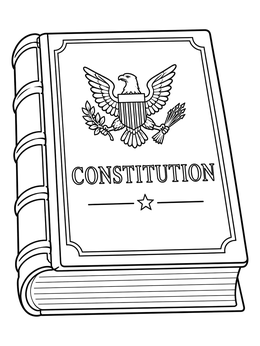 Vintage law book featured in this constitution day coloring page with an eagle emblem on the cover.