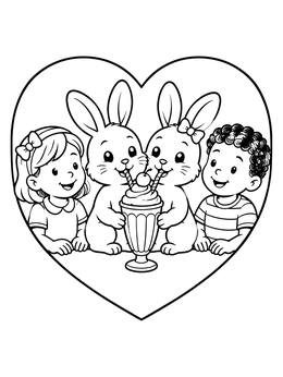 Free printable Bunnies And Kids Sharing An Ice Cream Float coloring page