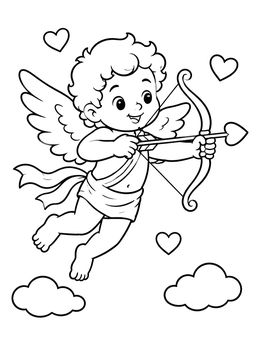Free printable Cute Flying Cupid With Bow And Arrow coloring page