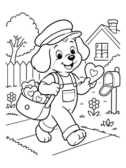 Free printable Puppy Mail Carrier Delivering Valentines coloring page