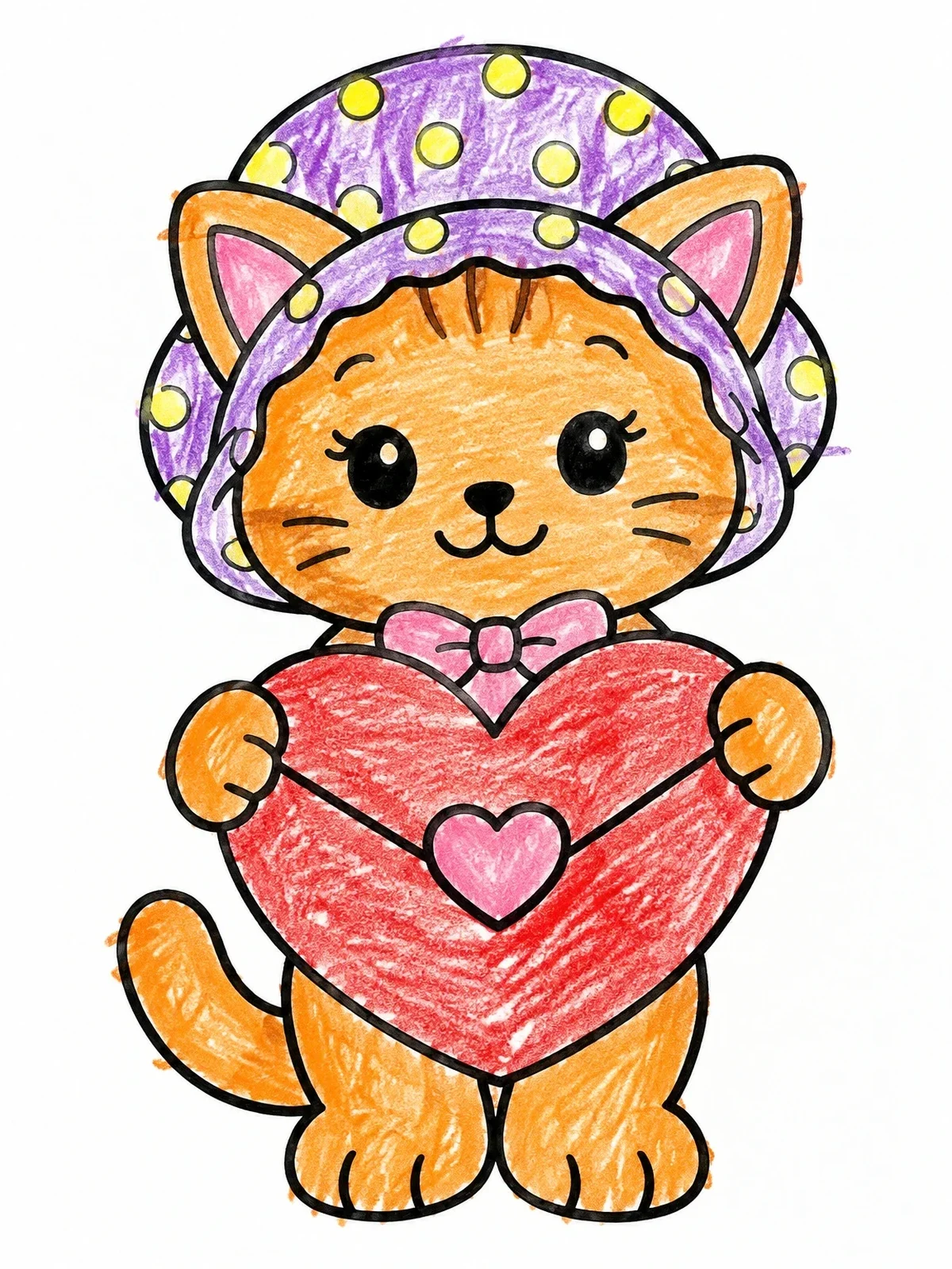 Colored example of the Sweet Kitten With Valentine Heart Envelope coloring page