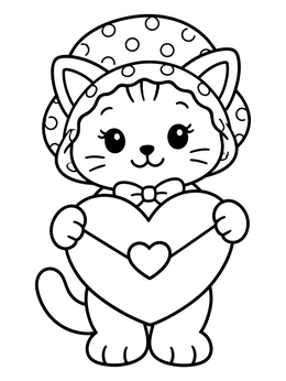 Free printable Sweet Kitten With Valentine Heart Envelope coloring page
