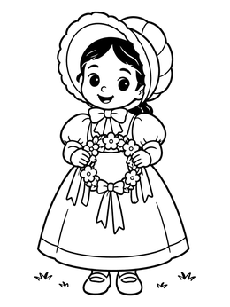 Free printable Victorian Girl With Flower Wreath coloring page