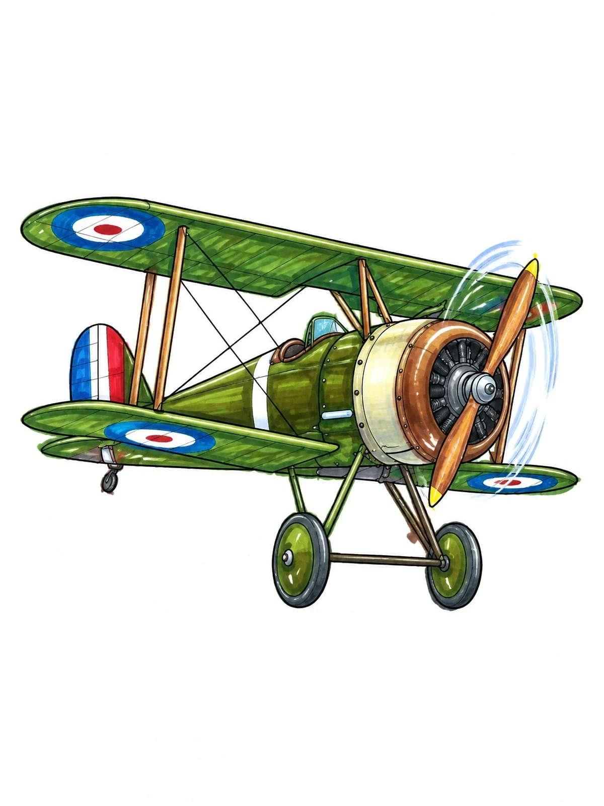Colored example of the Vintage World War I Biplane coloring page