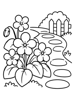 Free printable Violets Along Garden Path coloring page