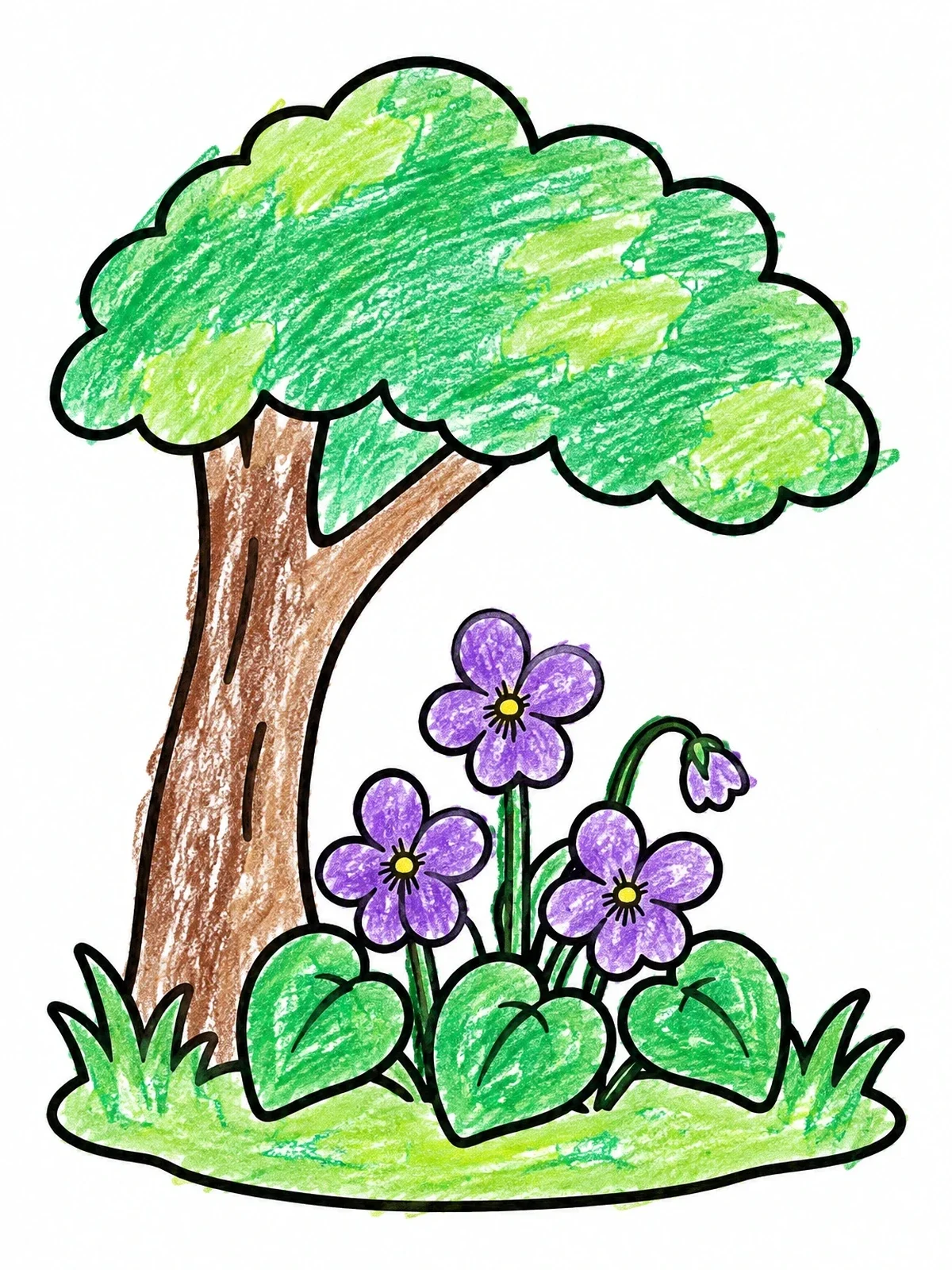 Colored example of the Violets Under A Shady Tree coloring page