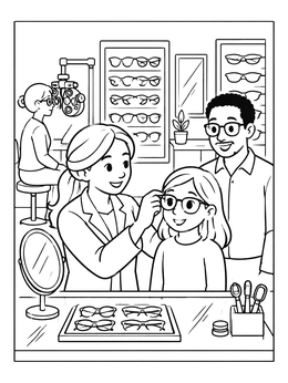 Free printable Family Visit To The Optometrist coloring page