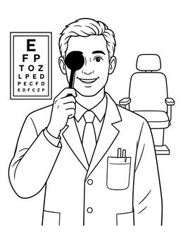 Free printable Optometrist Holding Eye Occluder coloring page