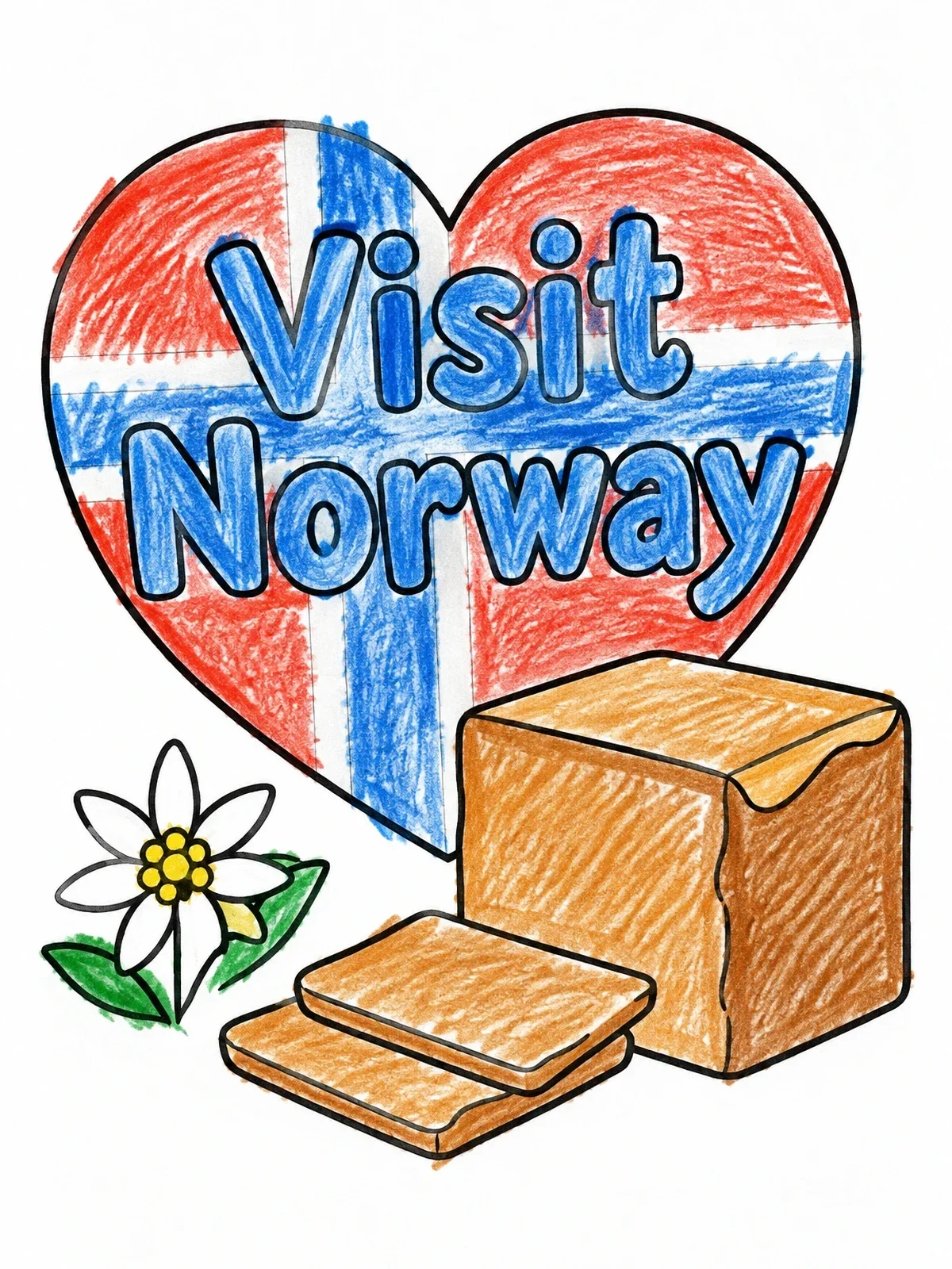 Colored example of the Visit Norway Brown Cheese Block coloring page
