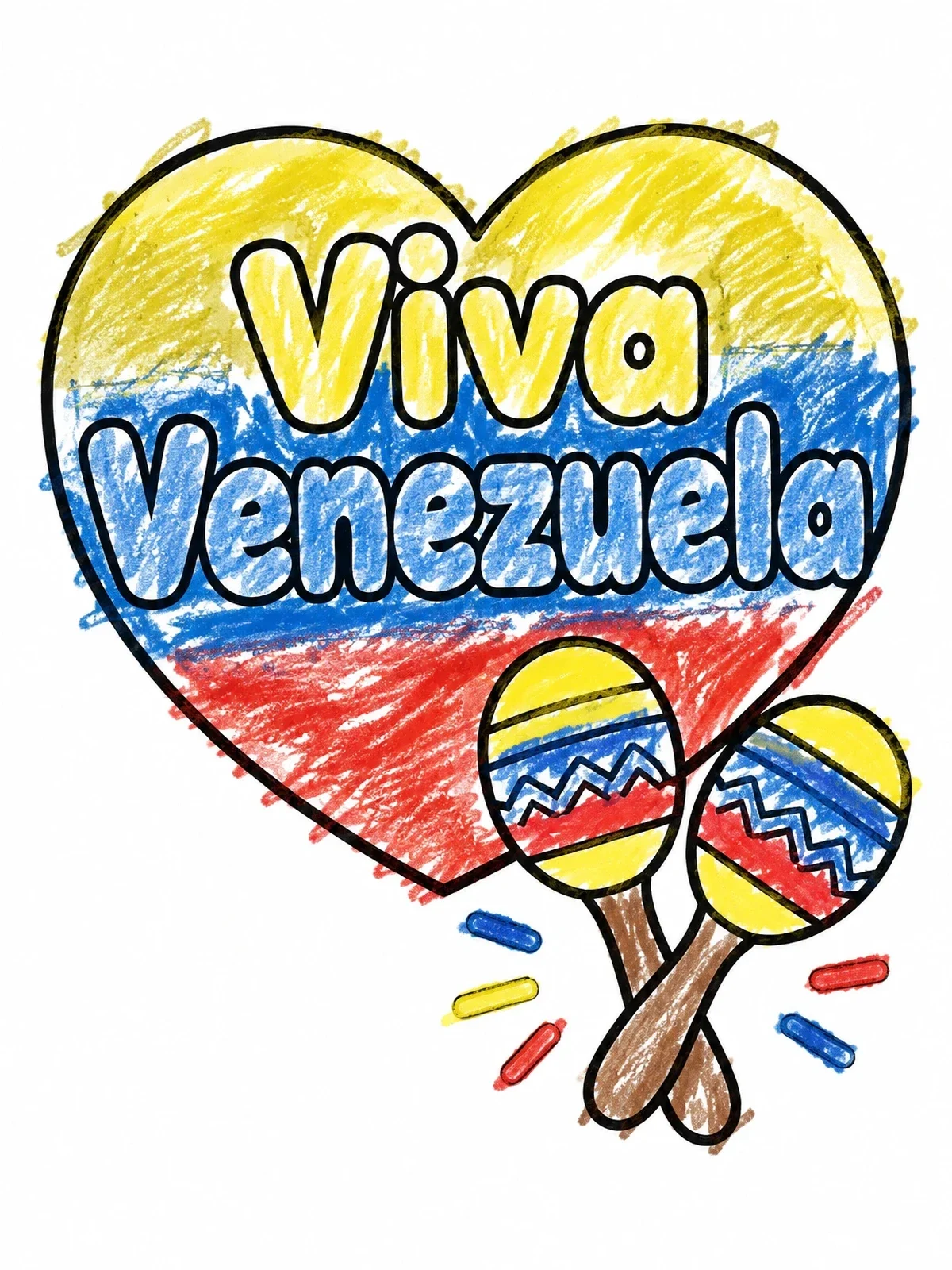Colored example of the Viva Venezuela Heart And Maracas coloring page