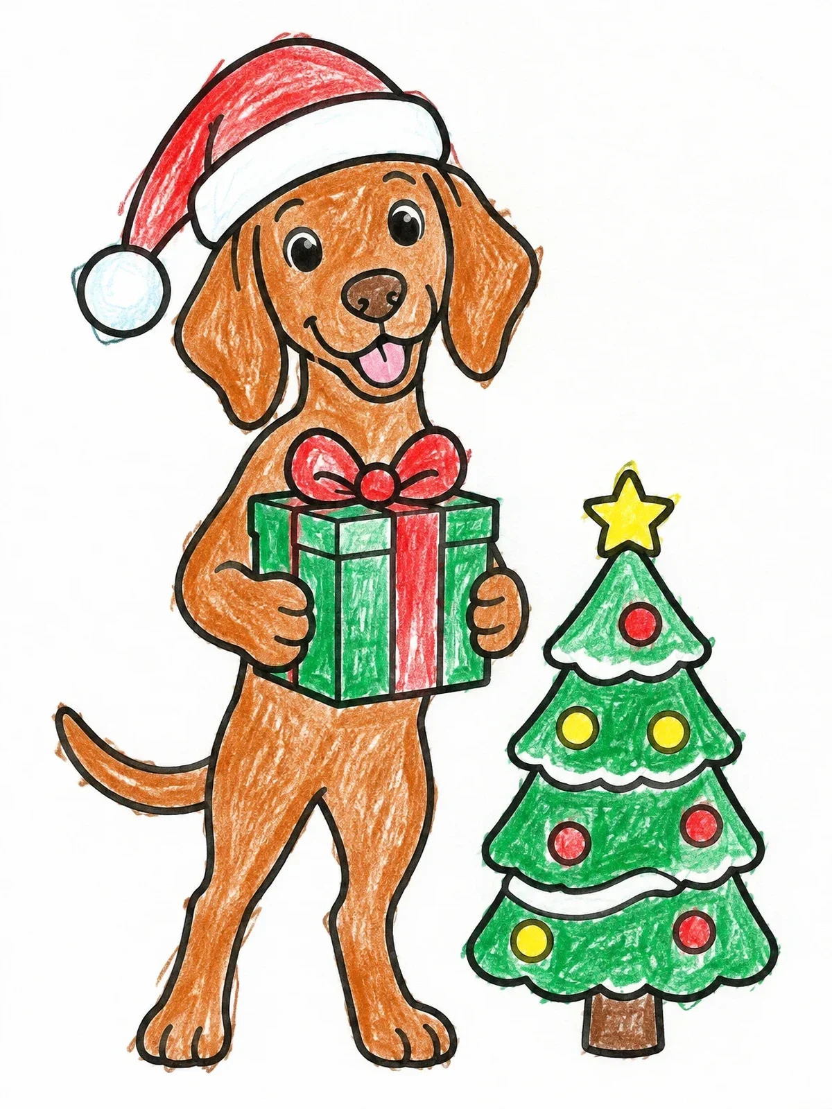 Colored example of the Festive Vizsla With Christmas Gift coloring page