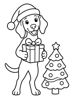 Free printable Festive Vizsla With Christmas Gift coloring page