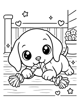 Free printable Playful Puppy With Rope Toy coloring page