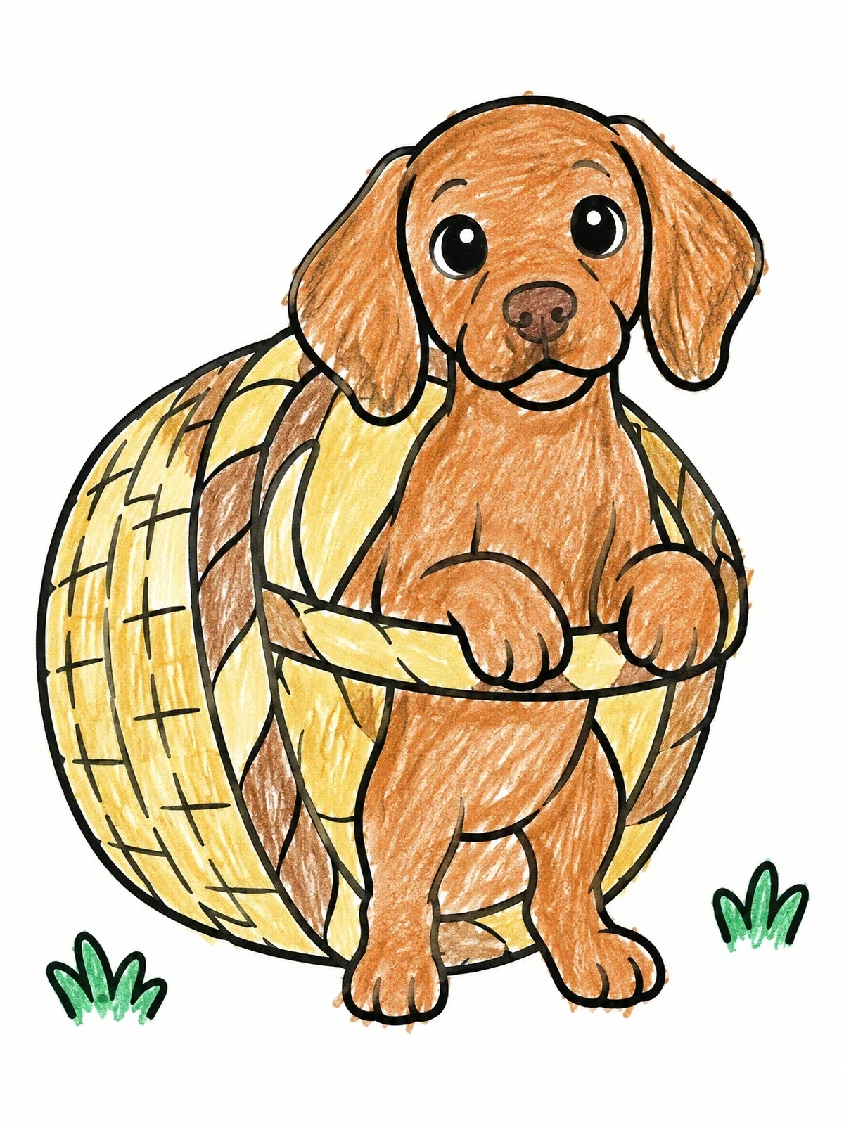 Colored example of the Vizsla Puppy In A Wicker Basket coloring page